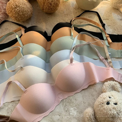 Sexy Push-Up Seamless Bra Women's Non-wire Ribbed Bralette Soft Fixed Half-Cup Underwear Invisible Bra Small Chest Lingerie S-XL