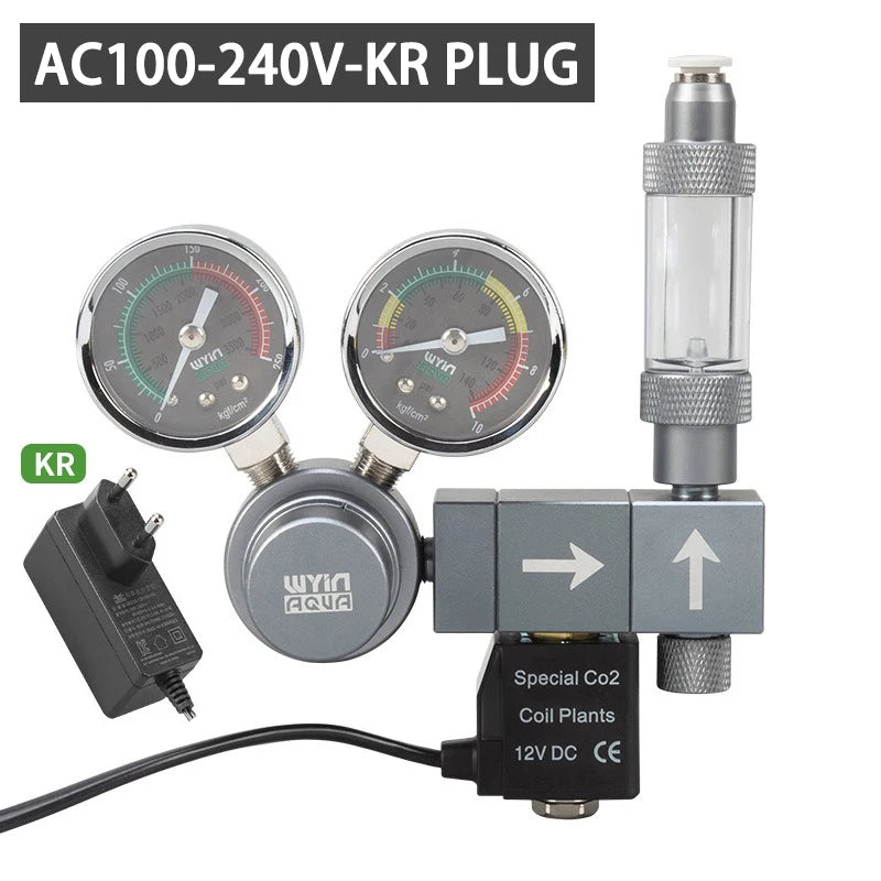 Aquarium CO2 Regulator Dual Meter Solenoid Valve Quick Plug Foam Recorder Control System Fish Tank CO2 Pressure Reducing Valve