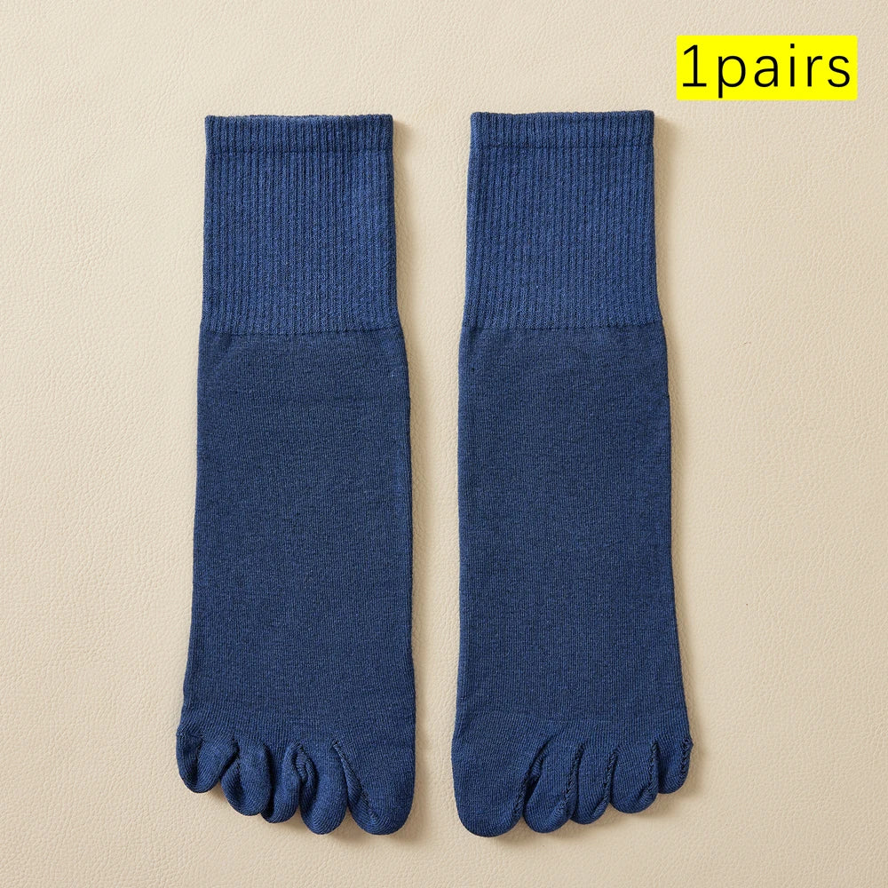Hot Sale Men's Cotton Toe Socks Moisture-Wicking Odor Control Seamless Toe Design Long Crew Socks for Sports Daily Wear