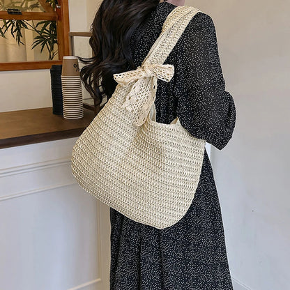 Fashion Rattan Women Shoulder Bags Woven Female Handbags Large Capacity Summer Beach Straw Bags Casual Tote Purses