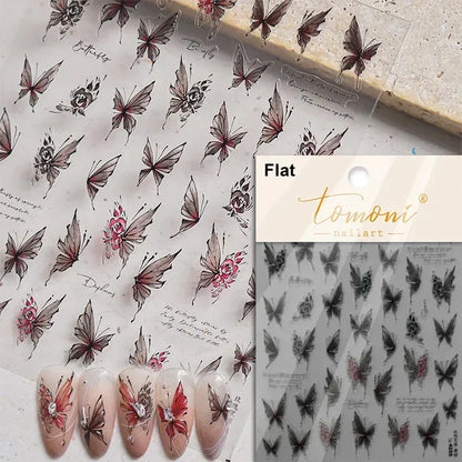 Jelly Butterfly 5D Nail Art Sticker Rhinestone Crystal Charming Shiny Insect Animals DIY Self Adhesive Decoration Manicure Decal