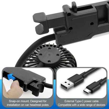 EAFC 3-speed Car Seat Back Cooling Fan USB Charge Dual Head Fan LED Lighting 360 Degree Rotation Neck Cooler for Home Use Travel