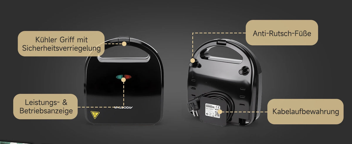 Aigostar 750W Sandwich Maker/Grill/Waffle 3 in 1. Compact Size with Automatic Thermostatic System, Non-Stick and Removable Plate