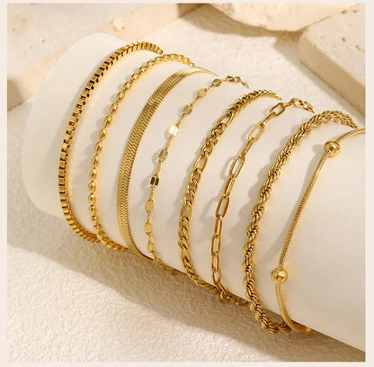 Non Tarnish Stainless Steel Bracelet Gold Plated Stackable for Women, Thin Herringbone Chain Bracelet Waterproof Jewelry Gift