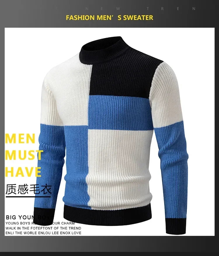 New Autumn and Winter Casual Warm Neck Sweater Knit Pullover Tops  Man Clothes