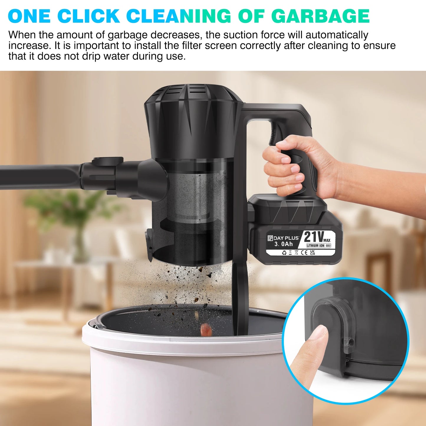 DayPlus Cordless Upright Stick Vacuum Cleaner,3 In 1 Wireles Handheld Vacuum Cleaner 130000RPM Brushless for Carpets, Hard Floor