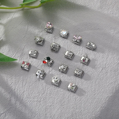 Zircon Pearl Heart Bow Candy Flower Butterfly Italian Charm Links Fit 9mm Stainless Steel Bracelet Personalized DIY Making Gifts