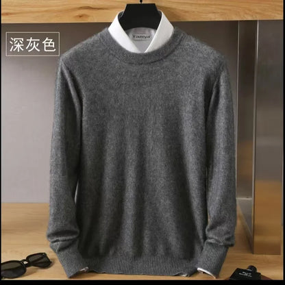 Men's 100% Pure Mink Cashmere Sweater O-Neck Pullovers Knit Large Size Mink Sweater Winter New Long Sleeve High-End Jumpers Tops