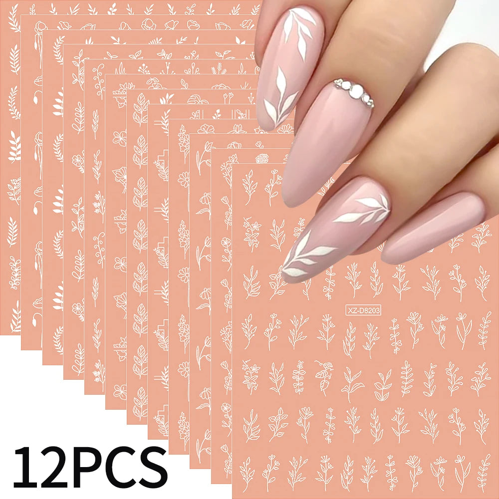 12pcs/set 3D Shiny Leaf Flower Nail Art Sticker Laer Gold Bronzing Leaves Nail Decals 8*10cm Self-Adhesive Nail Art Supplies e5#
