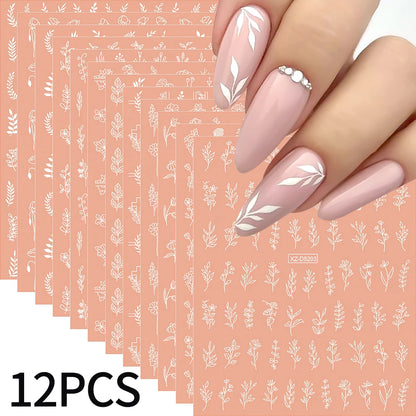 12pcs/set 3D Shiny Leaf Flower Nail Art Sticker Laer Gold Bronzing Leaves Nail Decals 8*10cm Self-Adhesive Nail Art Supplies e5#