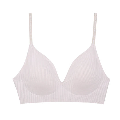FINETOO Women Wireless Bra Deep V Padded Bralette S-XL Trendy Stripe Knitting Bras Sexy Ladies Brassiere Solid Underwear 6 Color