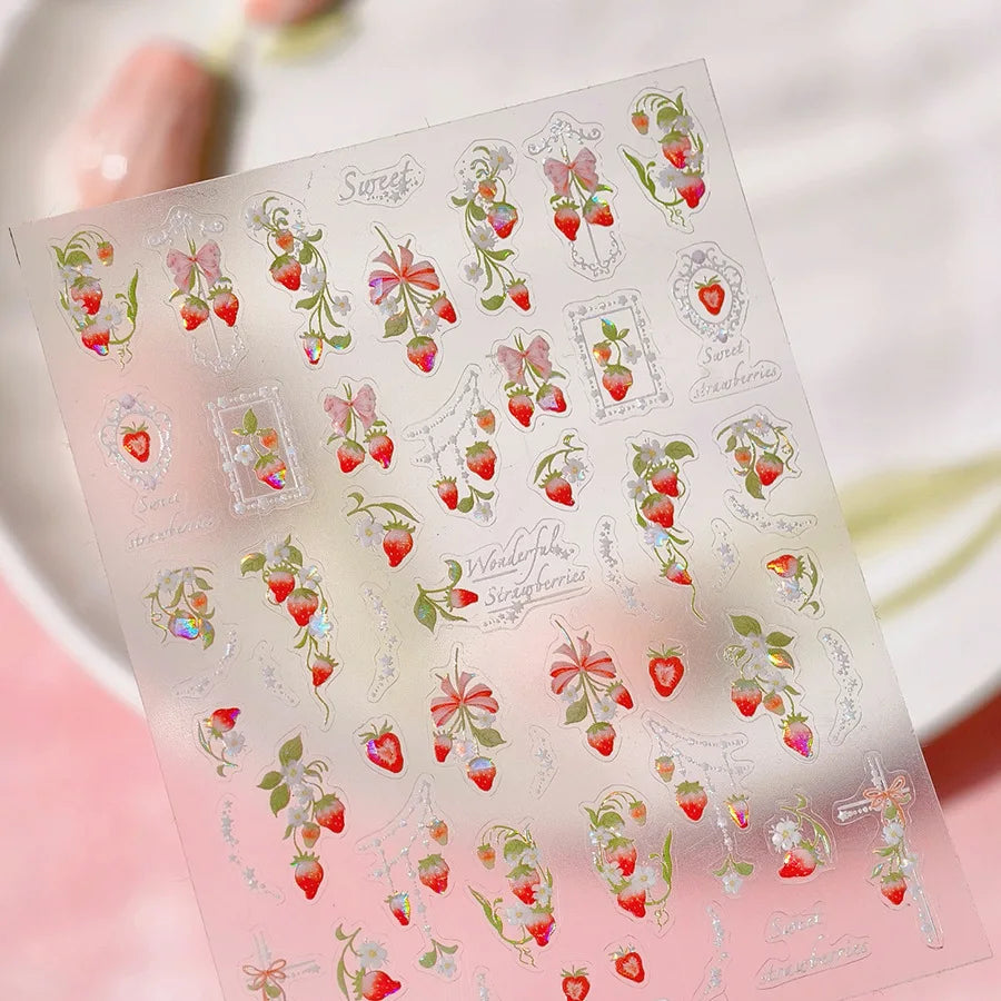 5D Pudding Jelly Dessert Fruit Cherry Pink Claw Print Bowknot Tie knot Love Heart Stars Nail Art Sticker Adhesive Manicure Decal