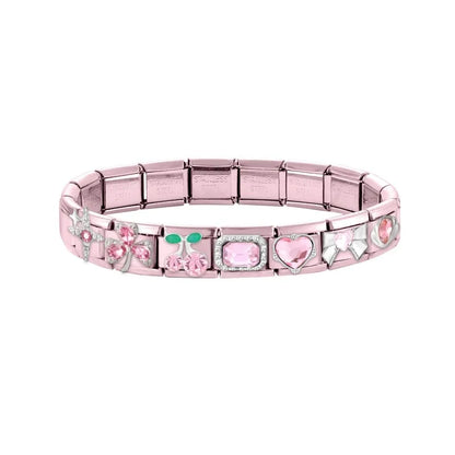 2025 New Women Romantic Pink Cherry Heart Shiny CZ Italian Charm Links Fit 9mm Bracelet Stainless Steel DIY Making Jewelry Gifts