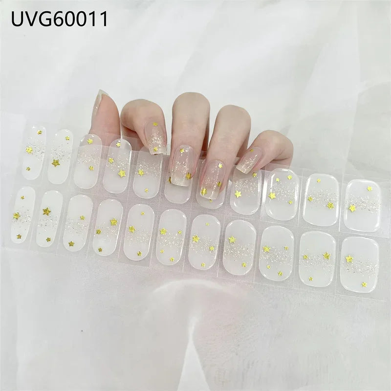 16/18/20Tips Semi-Cured Gel Nail Strips Adhesive Full Cover Stickers for Nails UV Lamp Need Press On Nails Fashion Manicure