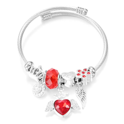 New Trendy Rhinestones Dragonfly Crystal Beaded Pendant Bracelet Stainless Steel 4 Colors Closure Bangles Women Bracelet Jewelry
