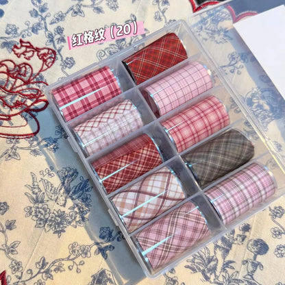 10Rolls Plaid Thousand-Bird Bow  Stars Nail Foils Transfer Paper  Nail Art Stickers  Manicure Set Decal  Nails Decoration