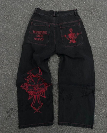 2025 New Prints Jeans Men Streetwear Baggy Wide Leg Jeans Korean Fashion Drapes Straight Casual Loose Denim Cargo Pants