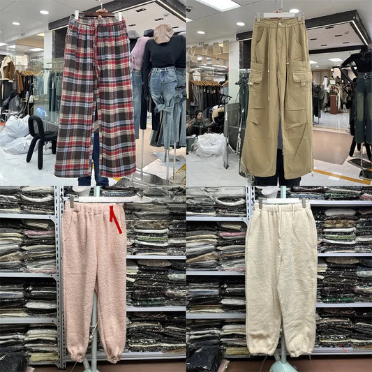 Autumn Winter Casual Long Pants High Waist Wide Leg Pants Thickened Fleece Versatile Style for Women's Casual Wear
