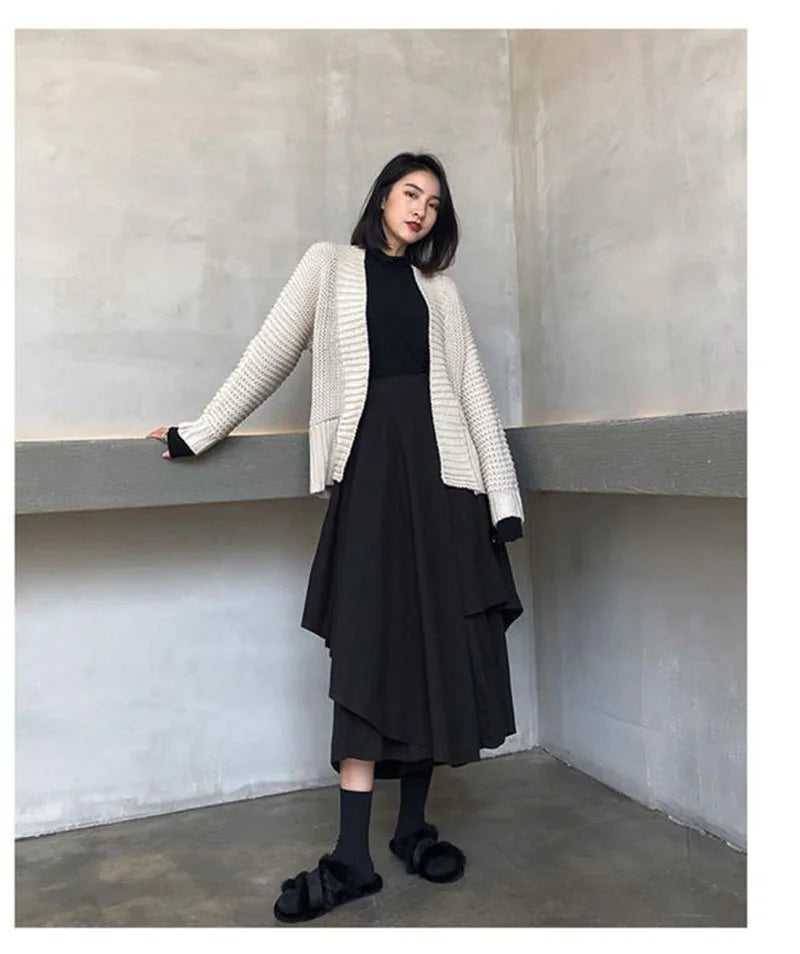 Women Skirts Gothic Irregular Skirts Pants Women High Waist White Black Long Skirts Female Pleated Skirts Culottes Women Clothes