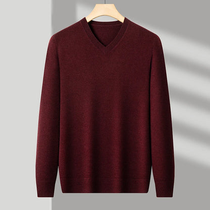 Men's V-Neck Basic Solid Color Sweatshirt Warm Autumn Knitted Oversize Pullover Elastic round Neck Sweater for Casual Wear