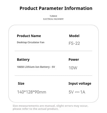 Desktop Fan Low-noise and Silent 100-speed Adjustable LED Display, Large-capacity Mini Desktop Wall-mounted Fan 1800mah