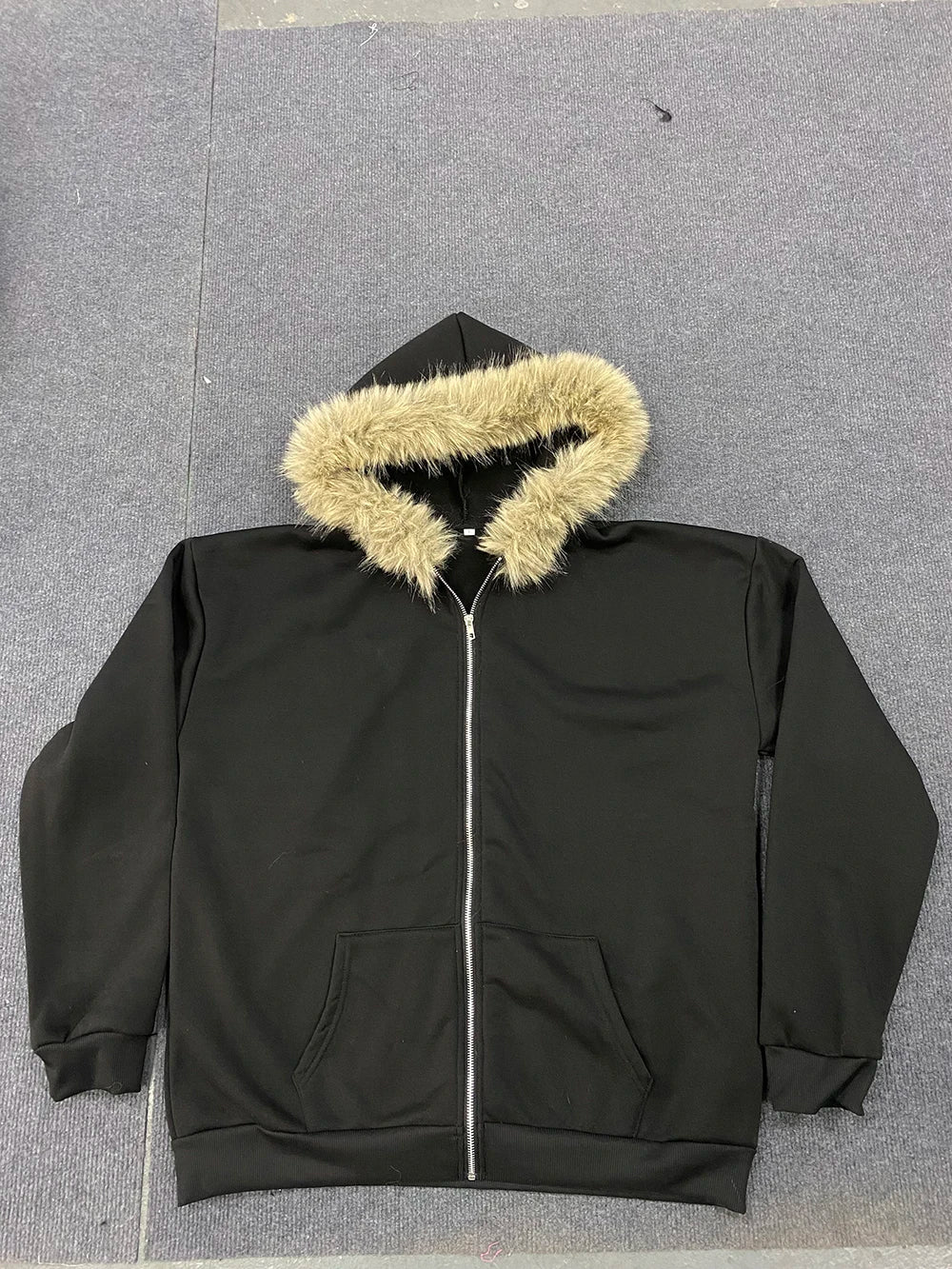 Fluffy Hat Hoodie Solid Color Casual Long Sleeve Hoodie Retro Coat Street Trend Y2K