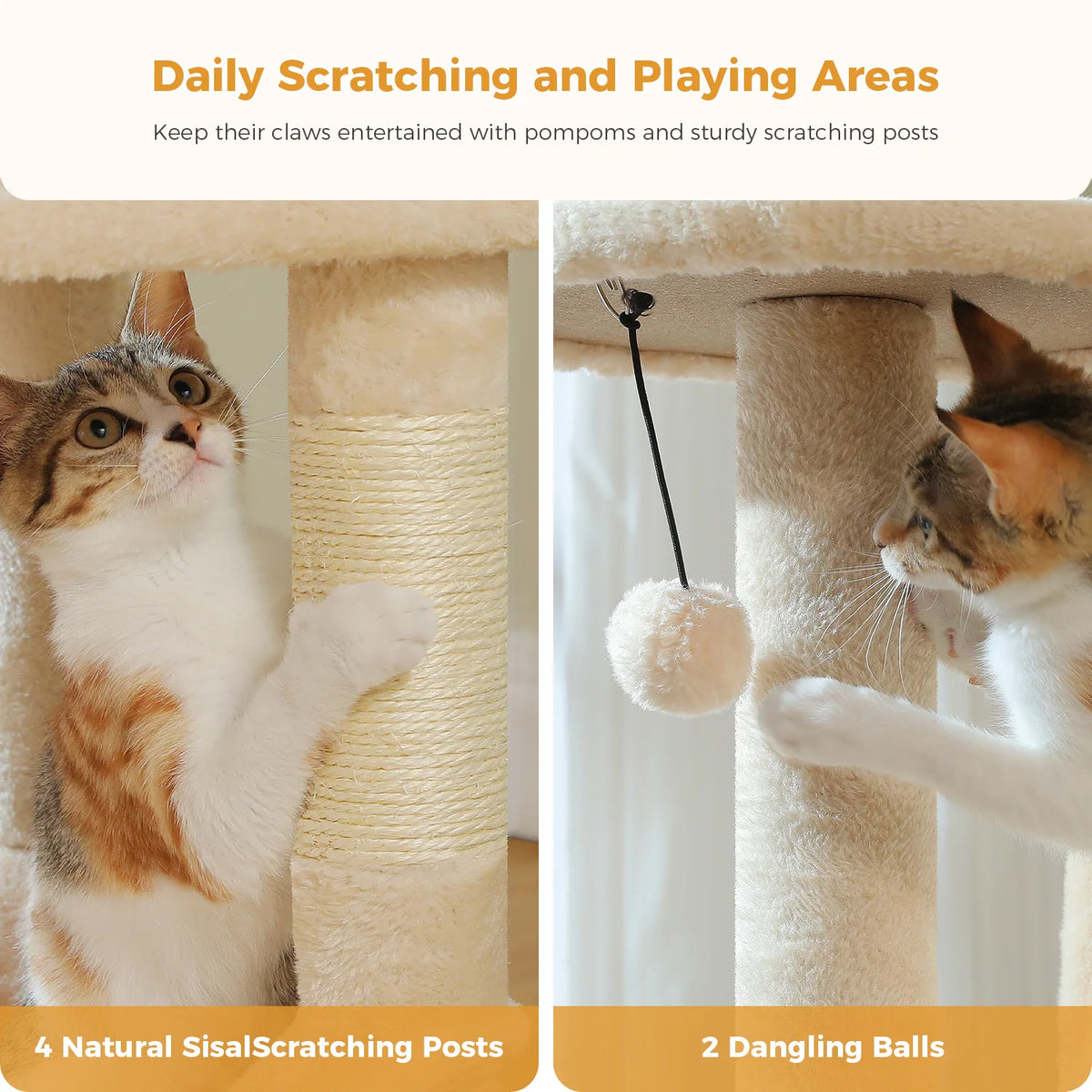Multi-Level Cat Tree for Indoor Cats Large Cat Tower with Cozy Condo Hammock Sisal Scratching Posts Cat Scratchers Bed Cat Toys