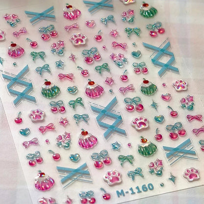 Juicy Red Jelly Tomato Nail Art Sticker Cute Bowknot Glitter Star Kawaii 5D Fruit Self Adhesive Nail Art Decals for Summer DIY