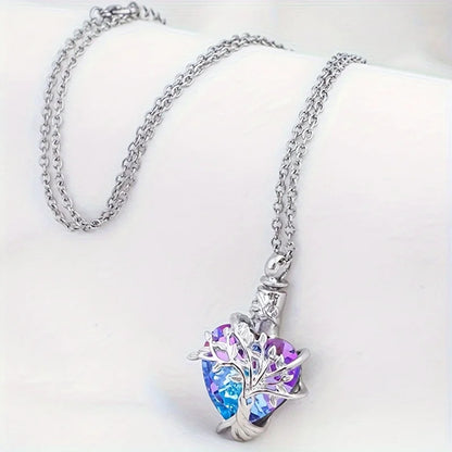 Heart Tree of Life Urn Necklace for Ashes Cremation Jewelry Crystal Memorial Mothers Day