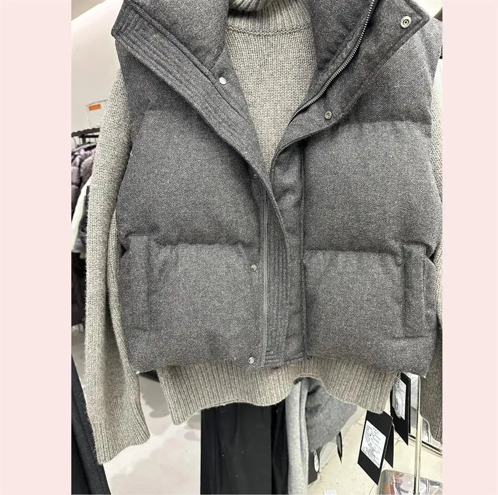 Korea Chic Streetwear Personalized Vest Short Parkas Casual Elegant Waistcoat  Coat  High Street Moda All-match Women Jacket