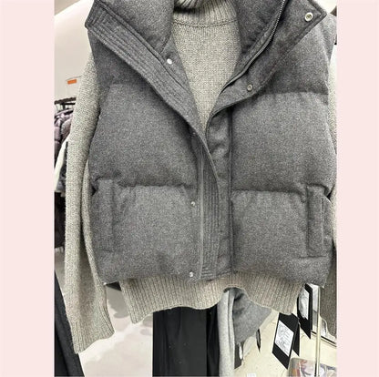 Korea Chic Streetwear Personalized Vest Short Parkas Casual Elegant Waistcoat  Coat  High Street Moda All-match Women Jacket