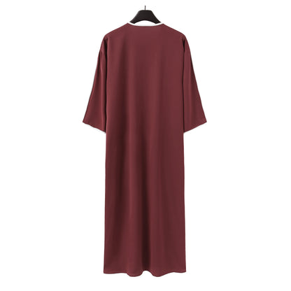 Summer 2025 Kaftan Muslim Men's Short Sleeve Embroidered Loose Casual Robe Breathable Islamic Abaya for Men