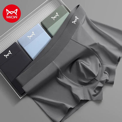 MiiOW 3Pcs Ice Silk Men Underwear Mens Underpants Graphene Antibacterial Crotch Men's Panties Breathable Man Boxers Briefs L-5XL