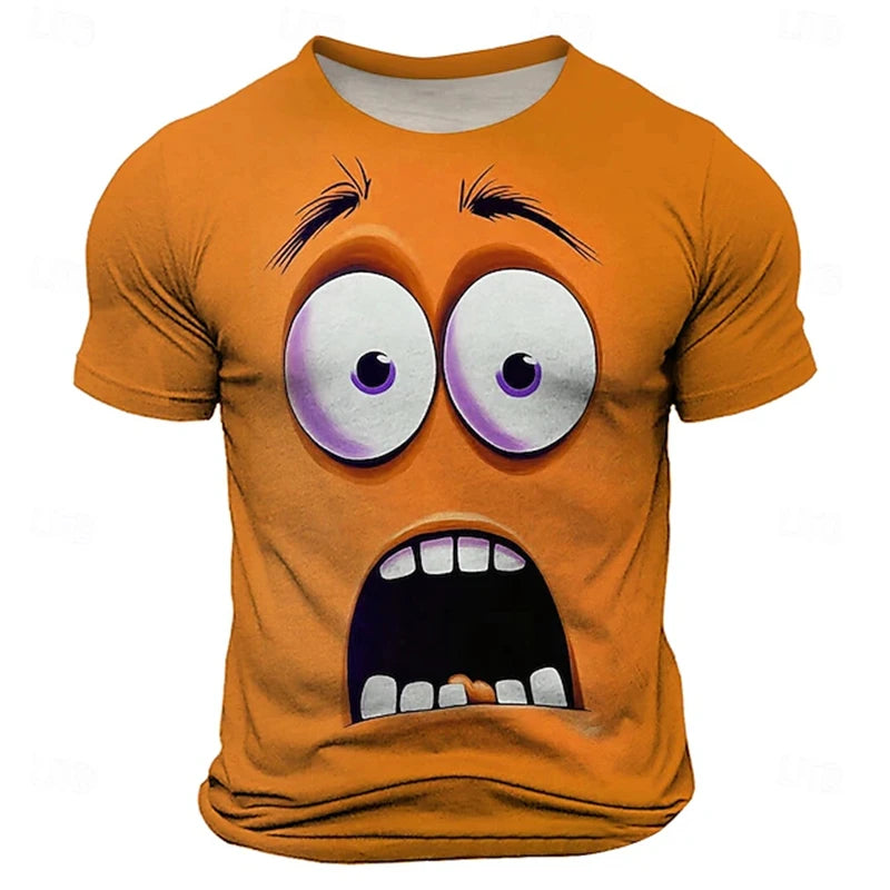 Summer New 3D Printed Funny Face T-shirt Fashionable Men's Holiday Short-sleeved Casual O-neck Loose T-shirt Streetwear