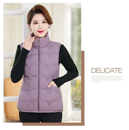 Fashion Women Down Cotton Jackets Vests Solid Stand Collar Zipper Cardigan Thicken Autumn Winter Warm Casual Sleeveless Coats