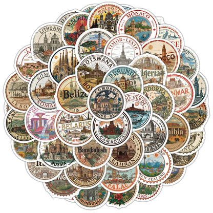 10/50PCS Country Name Stamp Stickers Cartoon Retro Graffiti Decoration Notebook Mobile Guitar Suitcase Refrigerator Toys Decals