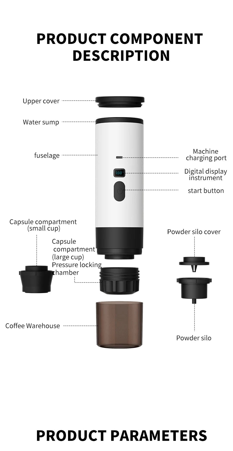 7800mAh Long-Lasting 3-in-1 Portable Coffee Maker, Electric Capsule Coffee Machine for Car, Travel & Camping
