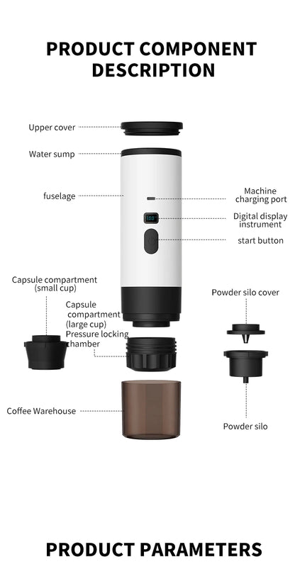 7800mAh Long-Lasting 3-in-1 Portable Coffee Maker, Electric Capsule Coffee Machine for Car, Travel & Camping