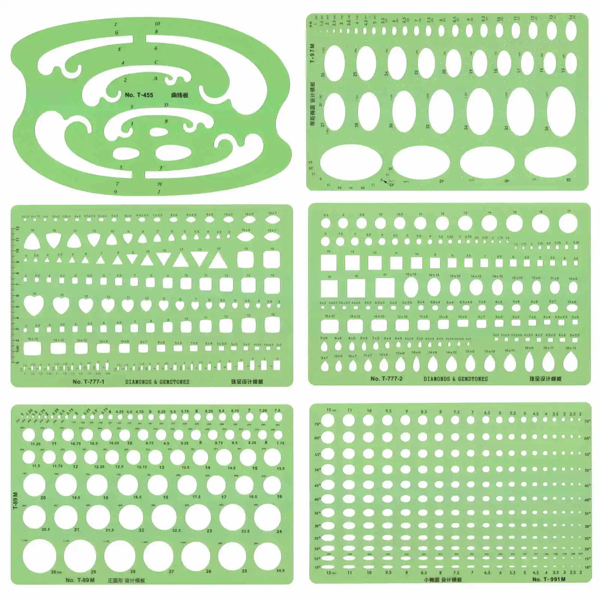 Jewelry Design Template Diamond Gemstone Drafting Ruler Kit Formwork Rulers Professional Designer Tools Supplies T-777-1 T-777-2