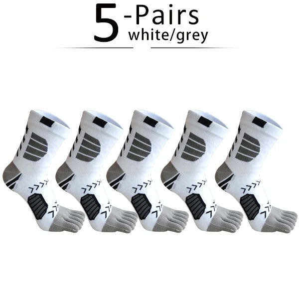 5 Pairs Sport Toe Socks Compression Pure Cotton Sweat-Absorbing Colorful Bike Marathon Fitness Outdoor Basketball 5 Finger Socks