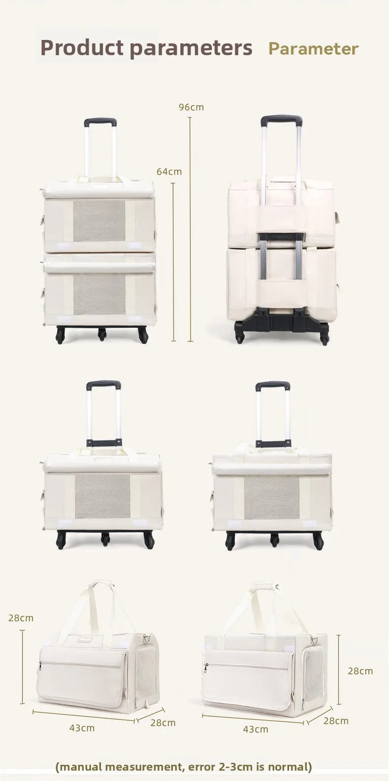Pet Trolley Case Oxford Double-Decker Pet Travel Bag Luggage Cat Carrier Outings Portable Large-Capacity Breathable 7kg Two Cats