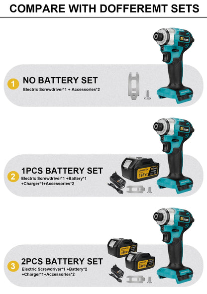 Gisam Cordless Electric Impact Screwdriver 688NM Power Tool Rechargeable Brushless Wrench Driver Kit for Makita 18V Battery Pins
