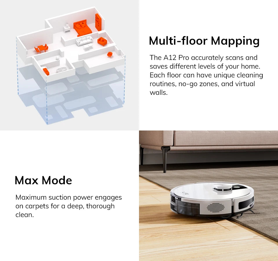 ILIFE A12 Pro Robot Vacuum and Mop Combo, LIDAR Navigation, Self Collection Dust, 3000Pa Suction, App/Remote Control