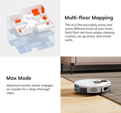 ILIFE A12 Pro Robot Vacuum and Mop Combo, LIDAR Navigation, Self Collection Dust, 3000Pa Suction, App/Remote Control