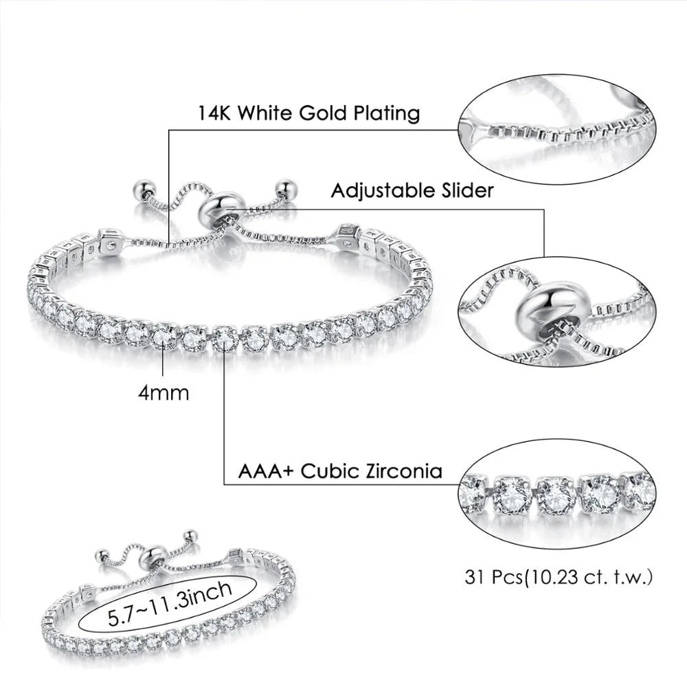 Adjustable Colorful Birthstone Tennis Bracelets for Women 4MM Crystal Bangle Female Hand Chain Trend Jewelry Accessories H133