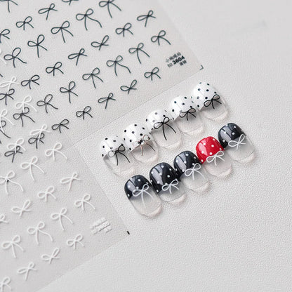 Black White Bow Tie Mini Bowknot Line Rhinestones Gold Silver Laser 5D Self Adhesive Nail Art Decoration Sticker Manicure Decals