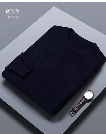 Classic Solid Color Men's O-neck Sweater Autumn Winter 100% Merino Wool Knitted Pullover Long Sleeve Warm Loose Casual Men Tops