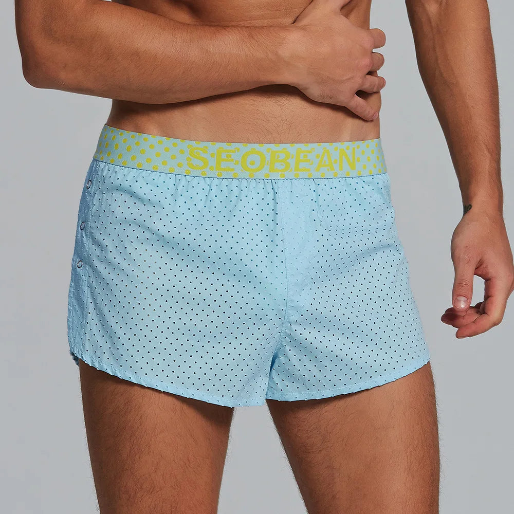 Men's Casual Shorts Side Fork Button Design Outdoor Aro Pants Mesh Breath Summer Beach Board Shorts Teenager Home Jog Gym Trunks
