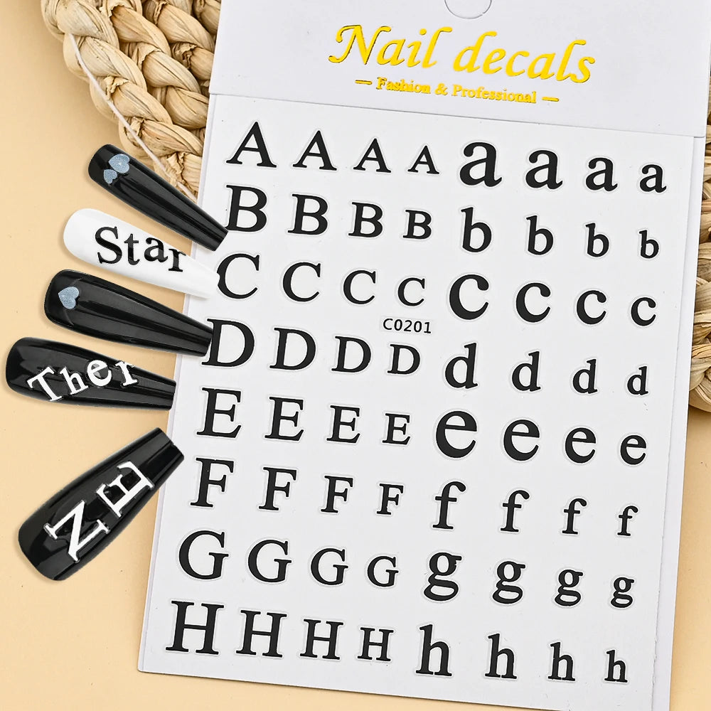3D Glittery Gothic Letter Design Nail Art Stickers Uppercase Alphabet Letters Artistic Designs DIY Nail Art Decals Decoration #1
