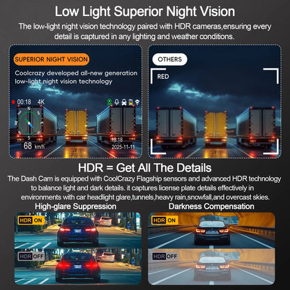 4K 3840*2160P Dash Cam WiFi GPS ADAS Front 4K Rear 2.5K DVR Video Recorder 24H Night Vision Dashcam Car Camera For Car Black Box